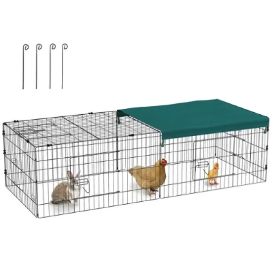 PawHut Small Animal Playpen, Pet Playpen Yard Fence for Rabbits, Chicken, Chinchillas with Roof for Indoor Outdoor image {6}