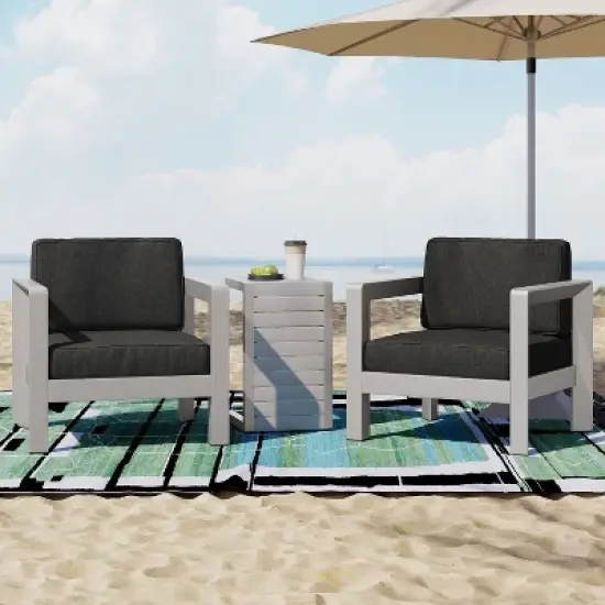 Christopher Knight Home Aviara Outdoor Aluminum 3 Piece Chat Set with C Shaped Side Table image {1}