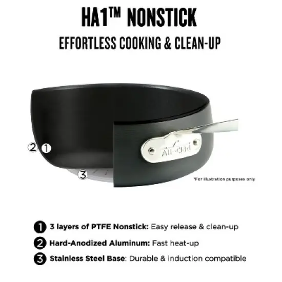 All-Clad 4 Quart Nonstick Saute Pan with Lid, HA1 Hard Anodized Cookware, Black image {1}