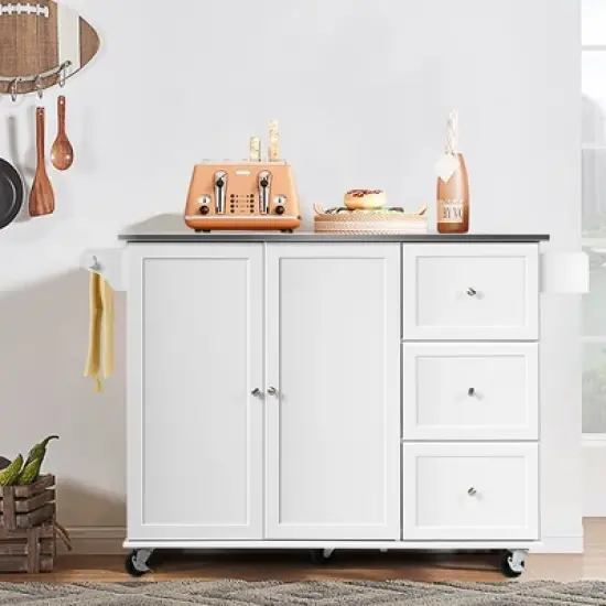 Costway Kitchen Island 2-Door Storage Cabinet Stainless Steel Top w/ Drawers image {3}
