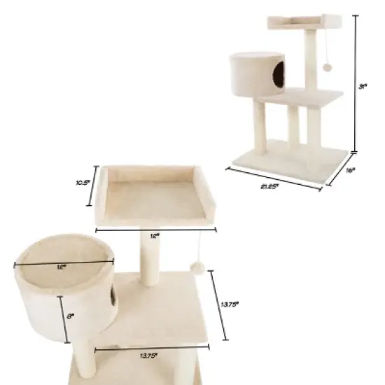 Pet Adobe 3-Tier Cat Tree with Scratching Posts &ndash; Beige image {1}