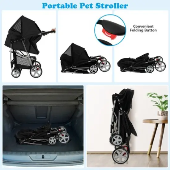 Costway Folding Pet Stroller 4-Wheel Pet Travel Carrier w/Storage Basket image {5}