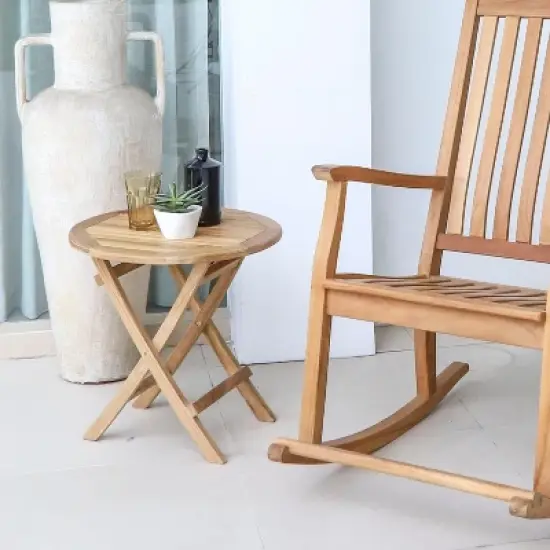 Nordic Teak 20" Natural Outdoor Round Folding Side Table image {10}