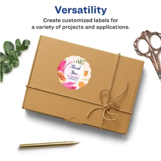 Avery Scallop Round Labels, Sure Feed, Permanent Adhesive, Textured White, 2-1/2" Diameter, 90 Labels (8218) image {1}