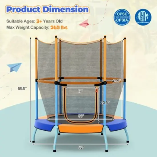 Infans 48"Toddler Trampoline for Kids with Safety Enclosure Net Heavy-duty Frame Orange image {1}