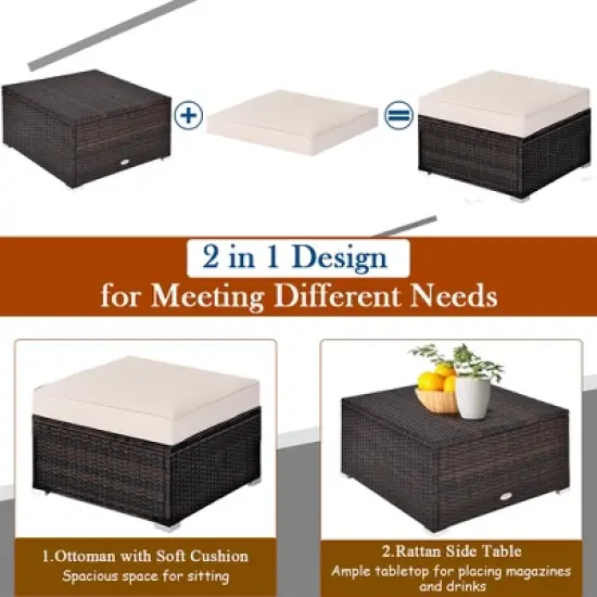 Costway 5PCS Patio Rattan Furniture Set Ottoman Table image {5}
