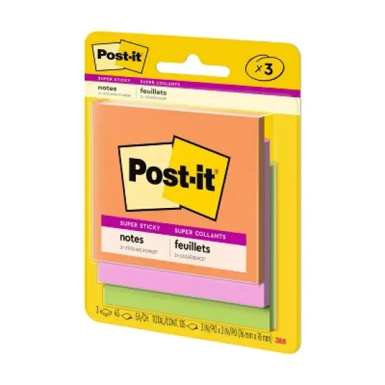 Post-it&reg; Super Sticky Notes, 3 in. x 3 in., Energy Boost Collection, 3 Pads/Pack: Multicolor, Art & Design, 45 Sheets/Pad image {9}