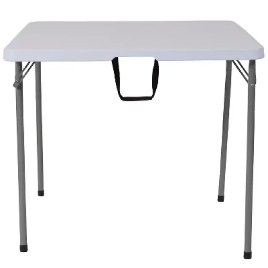 Emma and Oliver 2.79-Foot Square Bi-Fold Granite White Plastic Folding Table w/ Carrying Handle image {2}