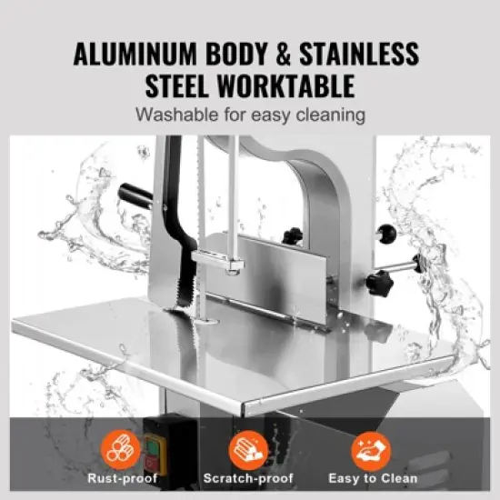 VEVOR Electric Meat Saw, 1800W Stainless Vertical Cutter, 19.1"x15" Workbench, 7.09" Cutting Thickness, Includes 5 Blades image {5}