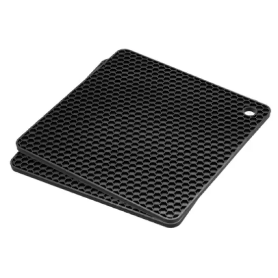 Unique Bargains Silicone Heat Resistant Non-Slip Drying Mat Trivet Mats Black 2 Pcs image {3}