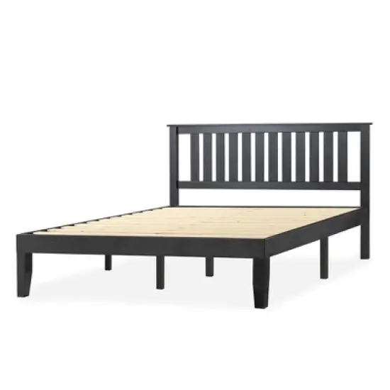 14" Marley Solid Wood Platform Bed with Paneled Headboard Black - Mellow image {10}