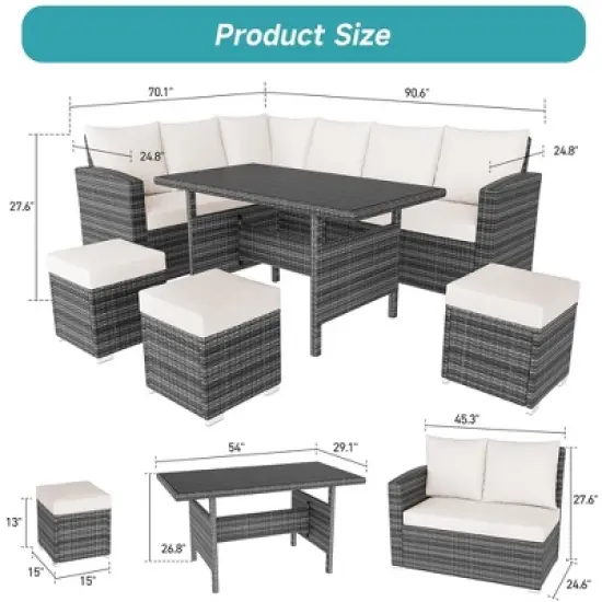 7 Piece Outdoor Sectional Sofa with Dining Table image {1}