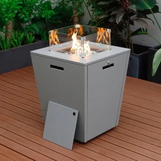 LeisureMod Marlin Modern Grey Aluminum Outdoor Patio Chaise Lounge Chair With Arms and Square Fire Pit Side Table image {2}