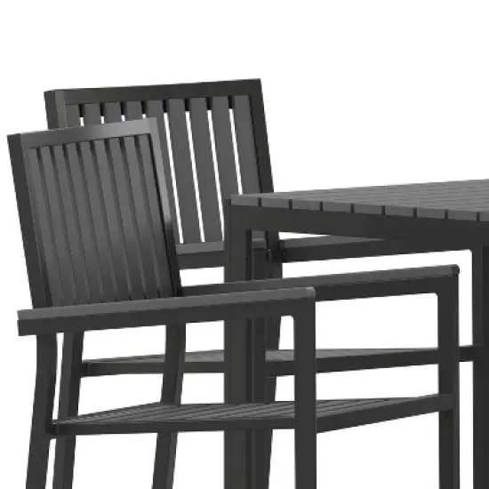 Emma and Oliver 5 Piece Modern Weather and Rust Resistant Black Steel and Polyresin Patio Set with Table and 4 Chairs for Indoor/Outdoor Use image {7}