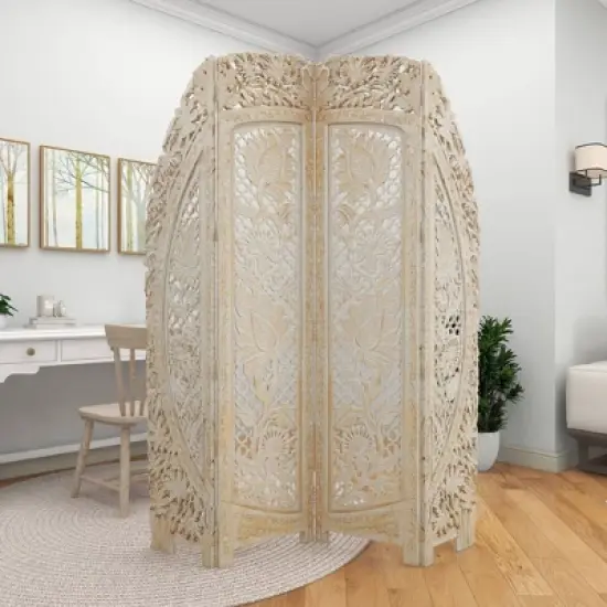 Eclectic Wood Room Divider Screen White - Olivia & May image {14}