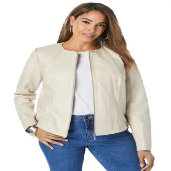 Jessica London Women&rsquo;s Plus Size Collarless Leather Jacket image {7}
