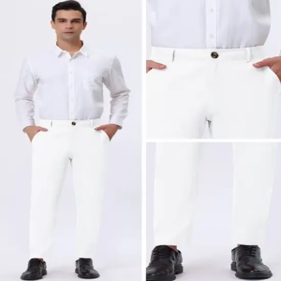 Lars Amadeus Men's Straight Fit Flat Front Chino Solid Color Dress Pants image {3}