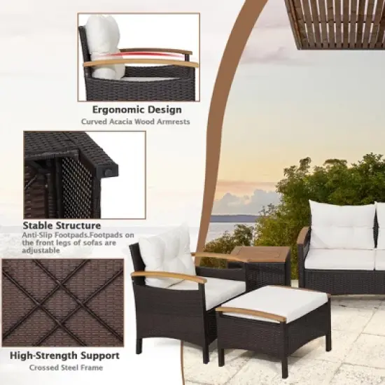 Costway 7PCS Patio Rattan Furniture Set Cushion Armrest Loveseat Ottoman Table image {6}