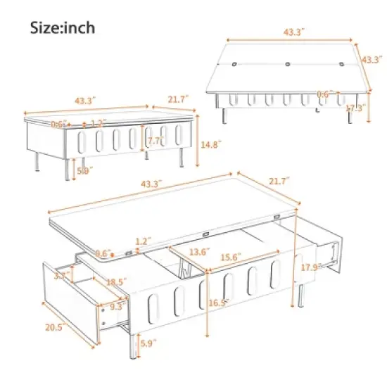 ORRD Lift-Top Coffee Table with 2 Drawers & Hidden Storage, Modern Adjustable Center Table with Folding Top for Living Room, Space-Saving Design image {4}