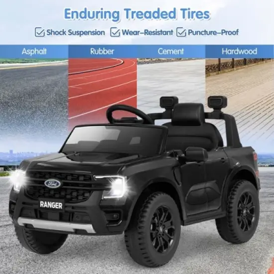 Costway 12V Licensed Ford Ranger Kids Ride on Car with Remote Control Storage Basket White/Black image {8}