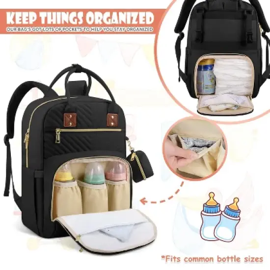 Itopfox Large Capacity Diaper Backpack for Travel with Changing Pad, Stroller Straps & Pacifier Case, Black image {6}