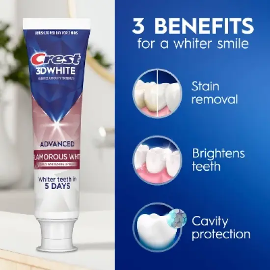 Crest 3D White Advanced Glamorous Teeth Whitening Toothpaste - 3.3oz image {4}