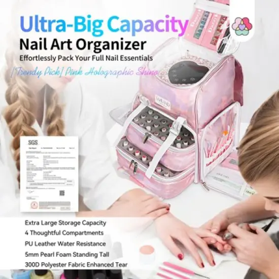 SAVILAND Nail Polish Organizer Bag: PU Leather Nail Kit Organizer image {1}