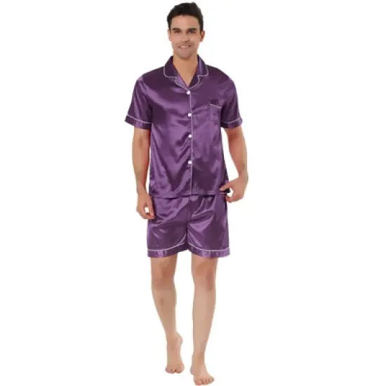 Lars Amadeus Men's Short Sleeve Top and Pants Summer Satin Pajama Sets image {9}