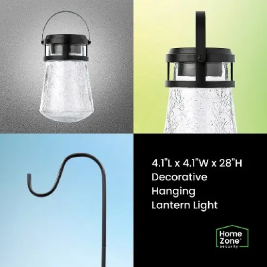 Home Zone Security&reg; 10-Lumen Solar Crackle-Glass LED Lantern Path Lights with Shepherd Hook, 2 Pack in Black image {2}
