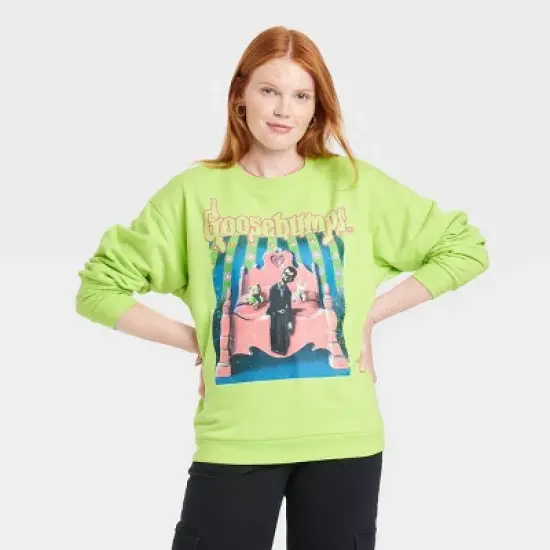 Women's Halloween Goosebumps Graphic Sweatshirt - Lime Green image {3}
