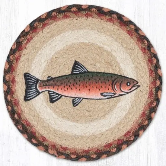 Earth Rugs Pink Salmon Round Printed Jute Trivet &ndash; Rustic Coastal Fish Kitchen Hot Pad 10"x10" image {3}
