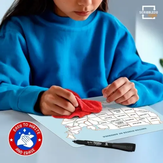 SCRIBBLEDO US Map 11"x14" Dry Erase Sheets Pack of 10 &ndash; Double-Sided with State Names on Back image {3}