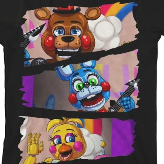 Five Nights at Freddy's Characters in Stacked Design Youth Black Short Sleeve Crew Neck Tee image {1}