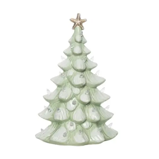 Transpac 13.75 Inch Green Holiday Coastal Tree Decorative Stoneware for Christmas Home Decor image {3}