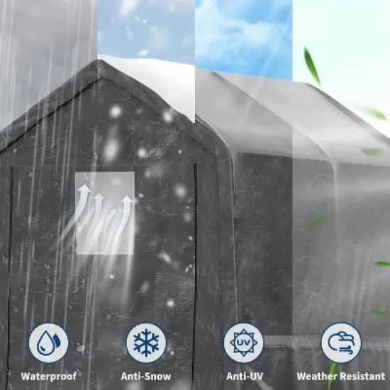 GustoWave 10x10FT Outdoor Portable Storage Shed with Roll-Up Door for Motorcycle, Garden and Tools image {3}