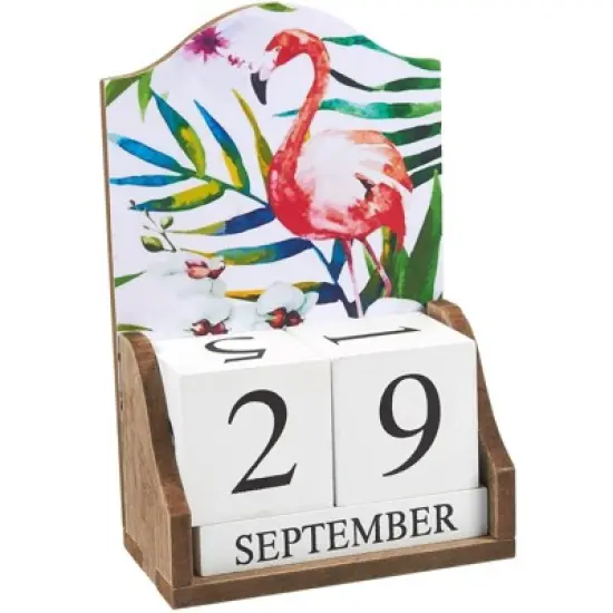 Wooden Desk Calendar - Wooden Block Perpetual Calendar for Home and Office Desk Decor, Flamingo Design, 5.5 x 8.75 x 3 inches image {4}