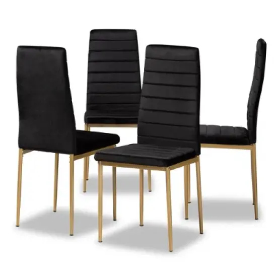 4pc Armand Velvet Fabric Upholstered and Metal Dining Chair Set - Baxton Studio image {8}