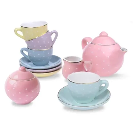 Jewelkeeper Porcelain Tea Party Set for Little Girls - Polka Dots - 13 Pieces image {1}
