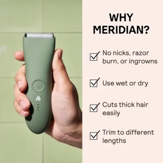 Meridian Trimmer Original Pubic & Body Hair Trimmer for Men & Women, Below-the-Belt Groomer, Ball Trimmer, Bikini Trimmer - Sage image {2}
