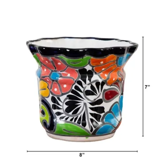 Nearly Natural 7-in x 8-in Handmade Mexican Talavera Ceramic Planter image {2}