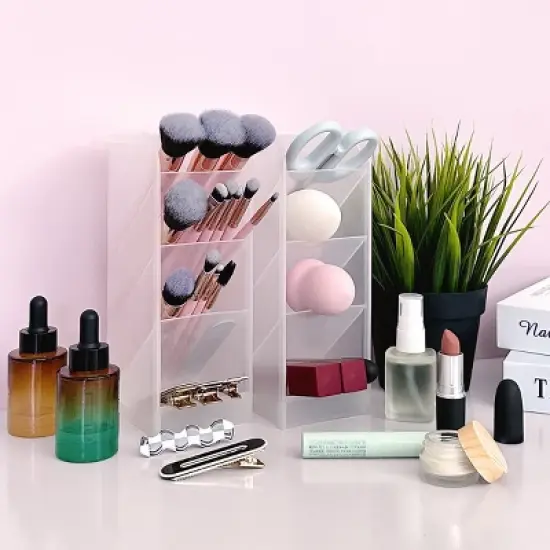 Wrapables Pen Organizer with 4 Compartments Desk Storage Organizer for Home, Office, Work, Large (2pcs) / Clear image {5}