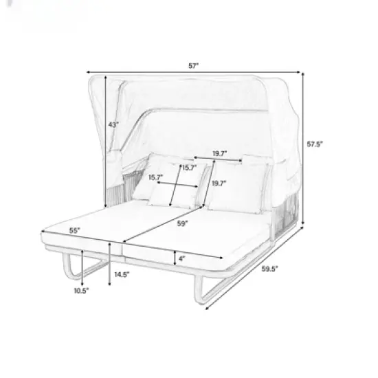 DSVIMOY Outdoor Patio Daybed, Rattan Daybed Outdoor Sunbed with Detachable Pillows for Patio, Backyard, Pool, Grey, 57"*59.5"*57.5" image {2}