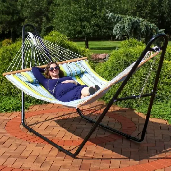 Sunnydaze Double Quilted Fabric Hammock with Universal Steel Stand - 450-Pound Capacity image {12}
