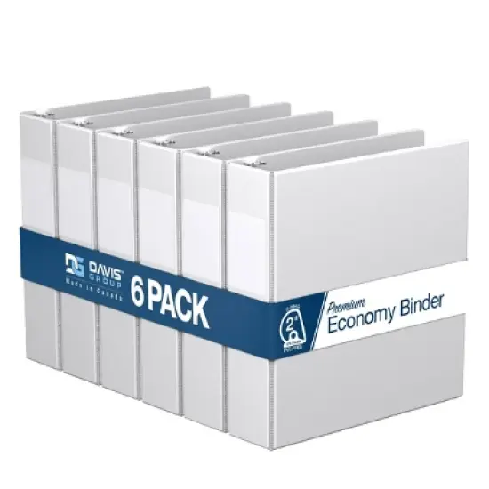 Premium Economy 2" Angle D Ring Binder 6pk White: Davis Group, Hard Cover, 475 Sheet Capacity, Polypropylene image {8}