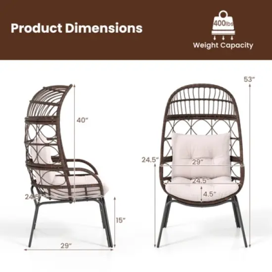 Tangkula PE Wicker Egg Chair Patio Cocoon Lounger w/ Comfortable Cushions & Metal Frame image {8}