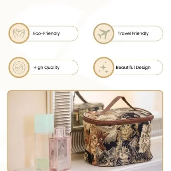 Signare USA Cat Brown Toiletry Vanity Bag image {4}