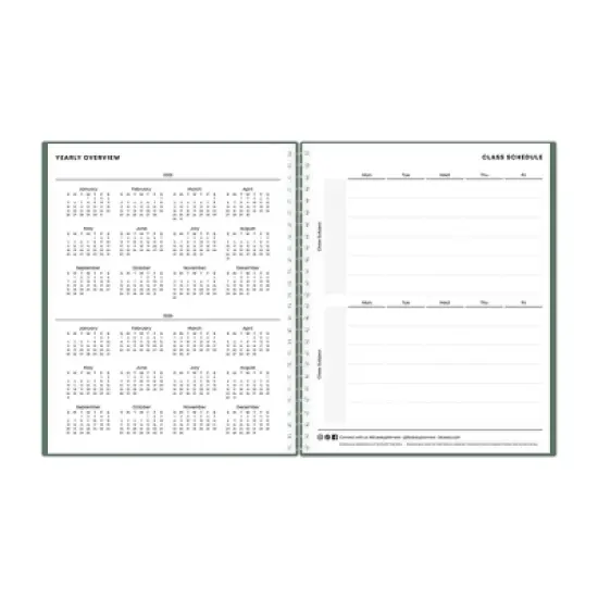 Blue Sky 8"x10" 2025-2026 Weekly/Monthly Student Spiral Planner Spiral Fern Green image {6}