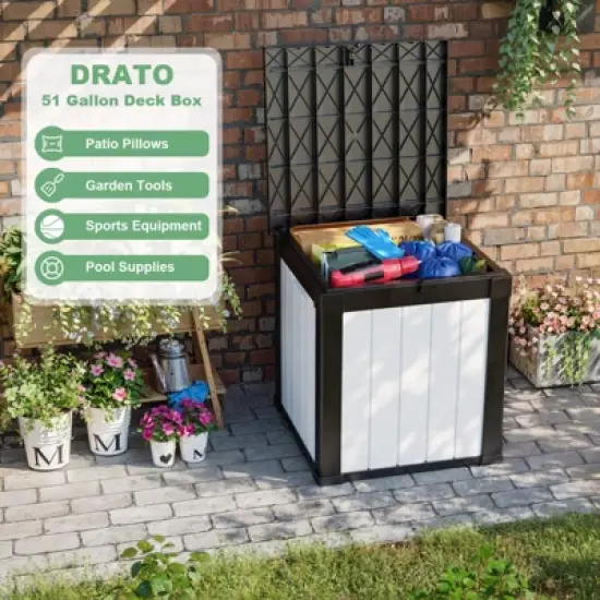 50 Gallon Resin Deck Box, Lockable Waterproof Ourdoor Storage Container for Pool Accessories, Patio and Garden Tools image {4}