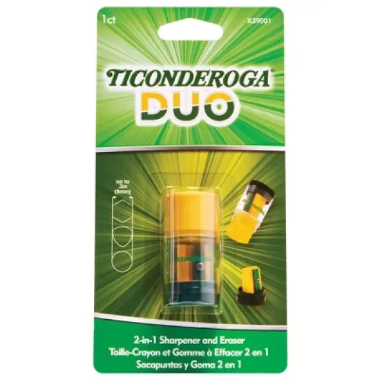 Ticonderoga&reg; DUO Sharpener/Eraser, Green and Yellow, Pack of 12 image {3}
