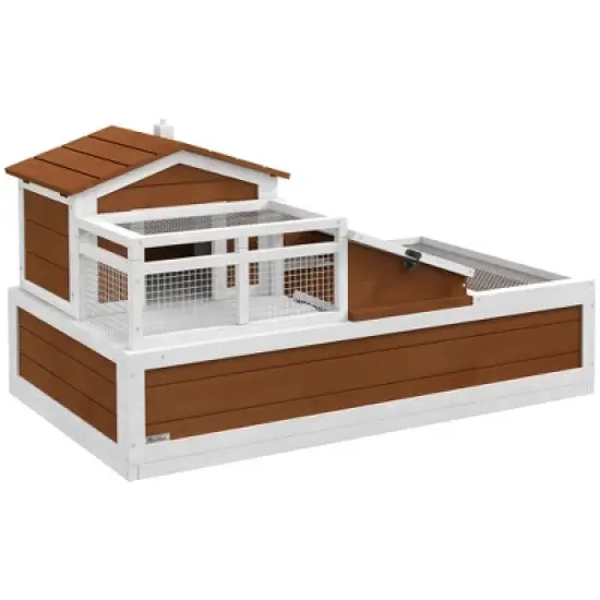 PawHut Big 3-Room Tortoise Habitat House with Balcony & 2 Stories, Wooden Indoor/Outdoor Tortoise Enclosure, Large Reptile Cage image {3}
